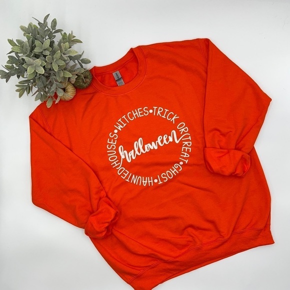 HALLOWEEN Crewneck Pullover Sweatshirt Orange Fall Various Sizes NEW!! - Picture 1 of 4